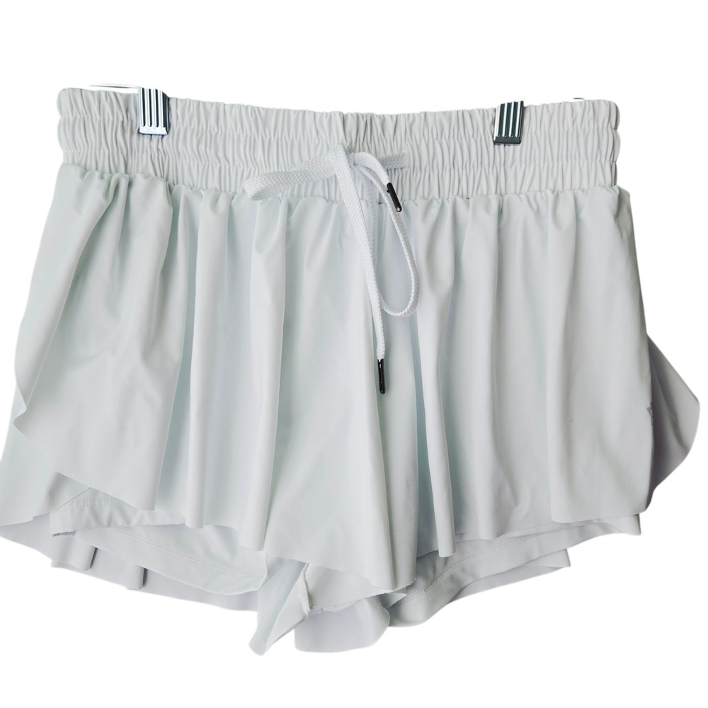 LUOGONGZI White Flowy Athletic Shorts High Waisted Double Layer Workout‎ Skort M